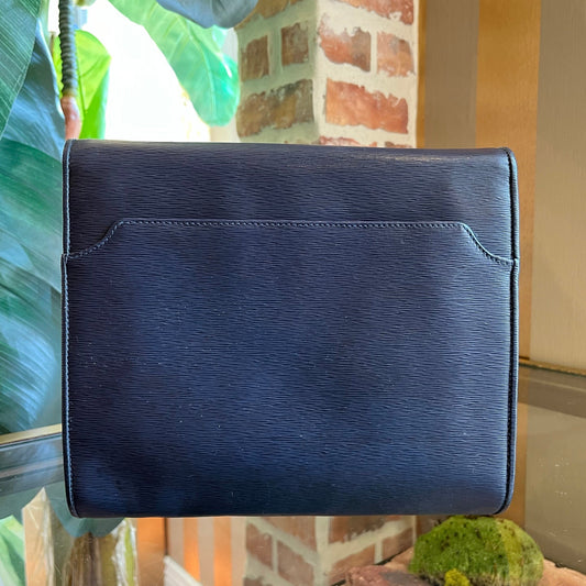 VALENTINO Navy Blue Vintage Textured Leather Crossbody