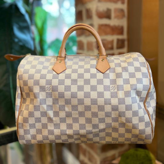 LOUIS VUITTON Speedy 35 Damier Azur Canvas Satchel Bag