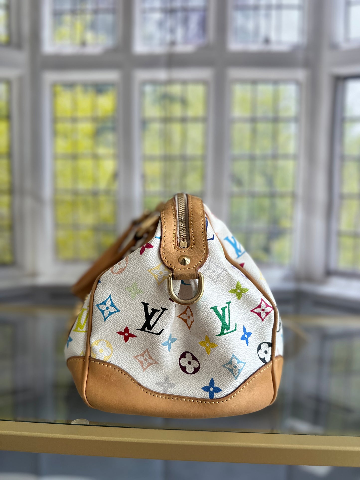 LOUIS VUITTON Monogram Multicolor Courtney MM Hand Bag White