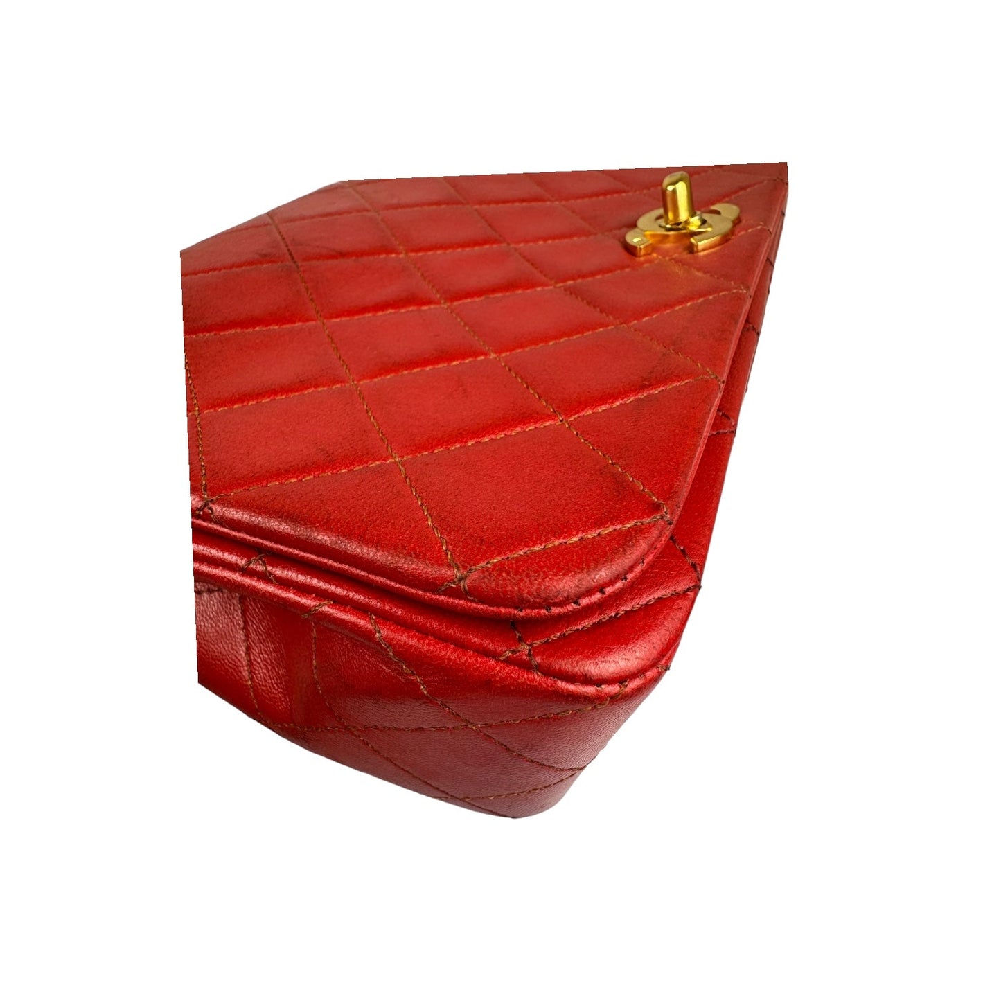 Chanel Full Flap Bag Small Red Lambskin Gold