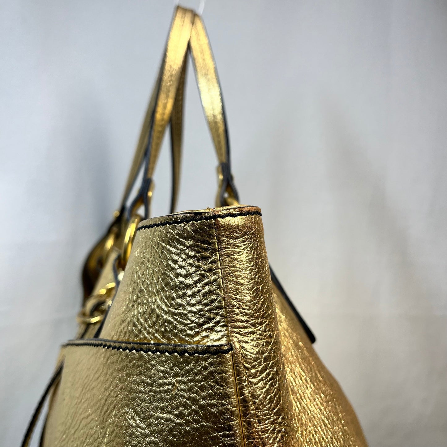 VALENTINO Metallic Gold Leather Bow Shopper Tote Bag