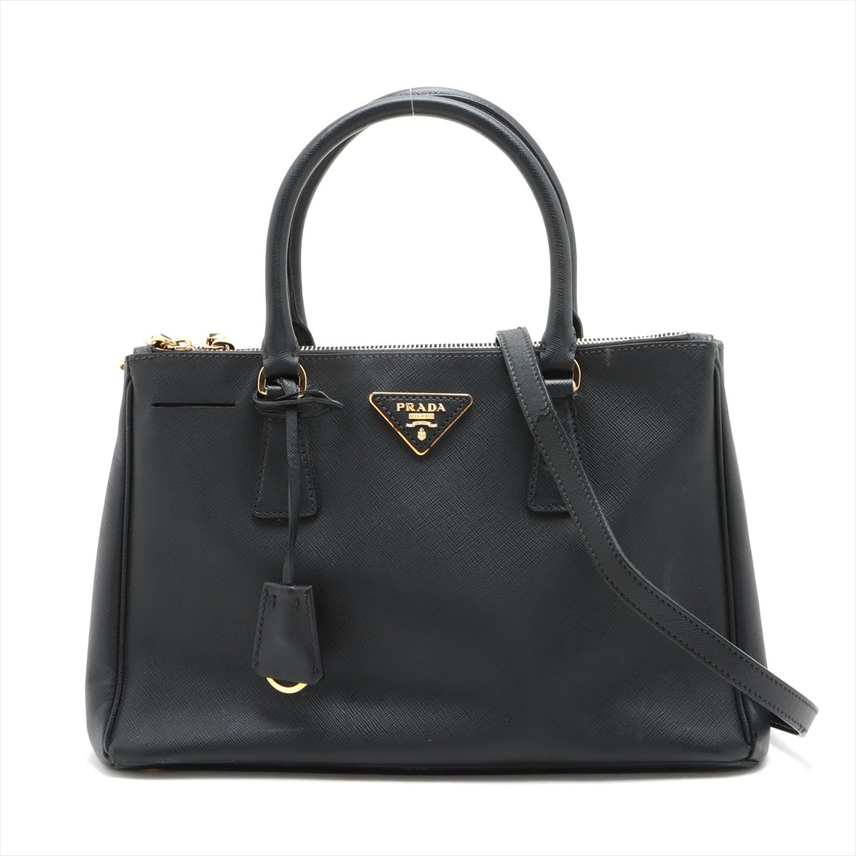 Prada Saffiano Galleria 2 Way Medium Handbag Black