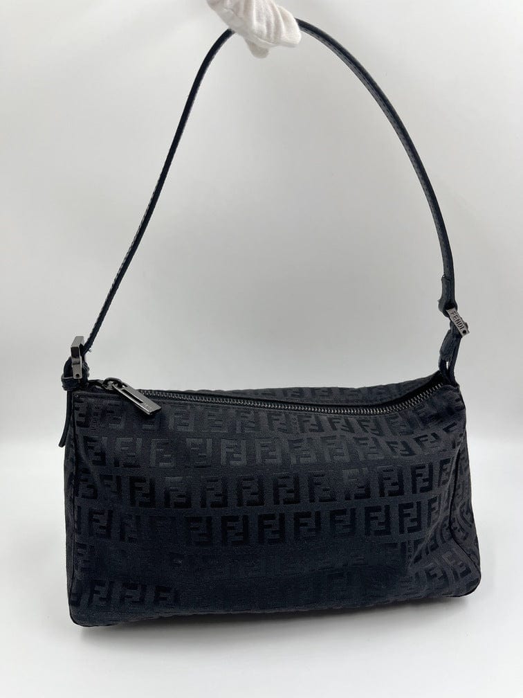 Vintage Fendi Pochette Bag in Black Zucchino Canvas