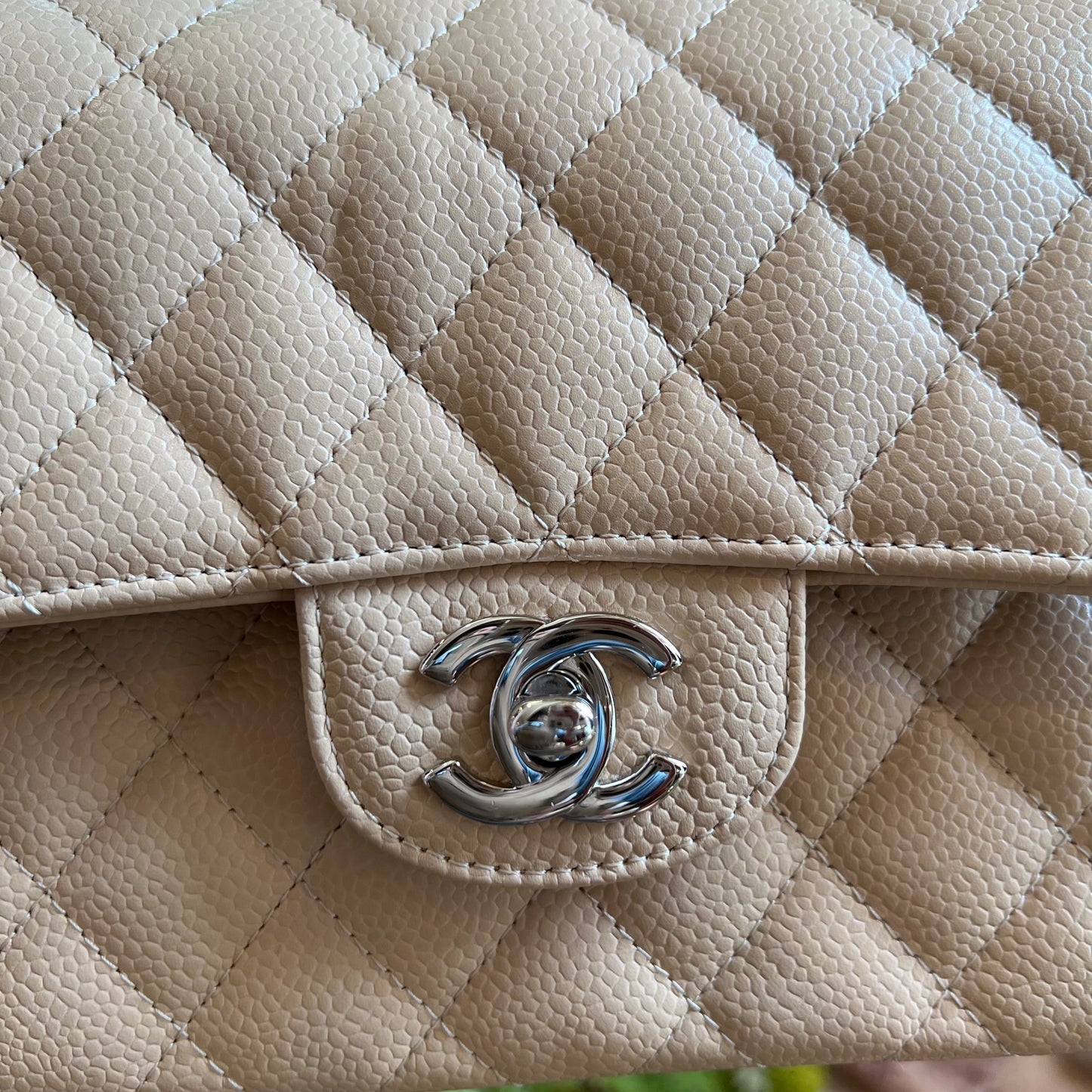 CHANEL Small Double Flap Beige Caviar Quilted Shoulder Bag