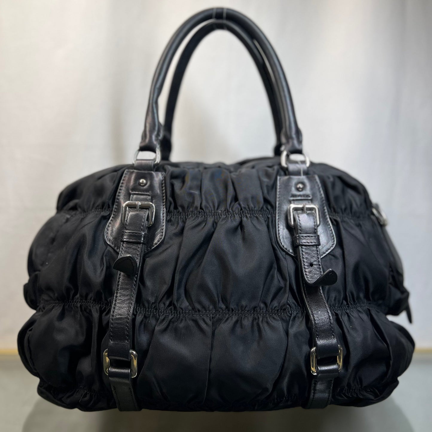 PRADA Gaufre Black Tessuto Nylon Satchel Bag