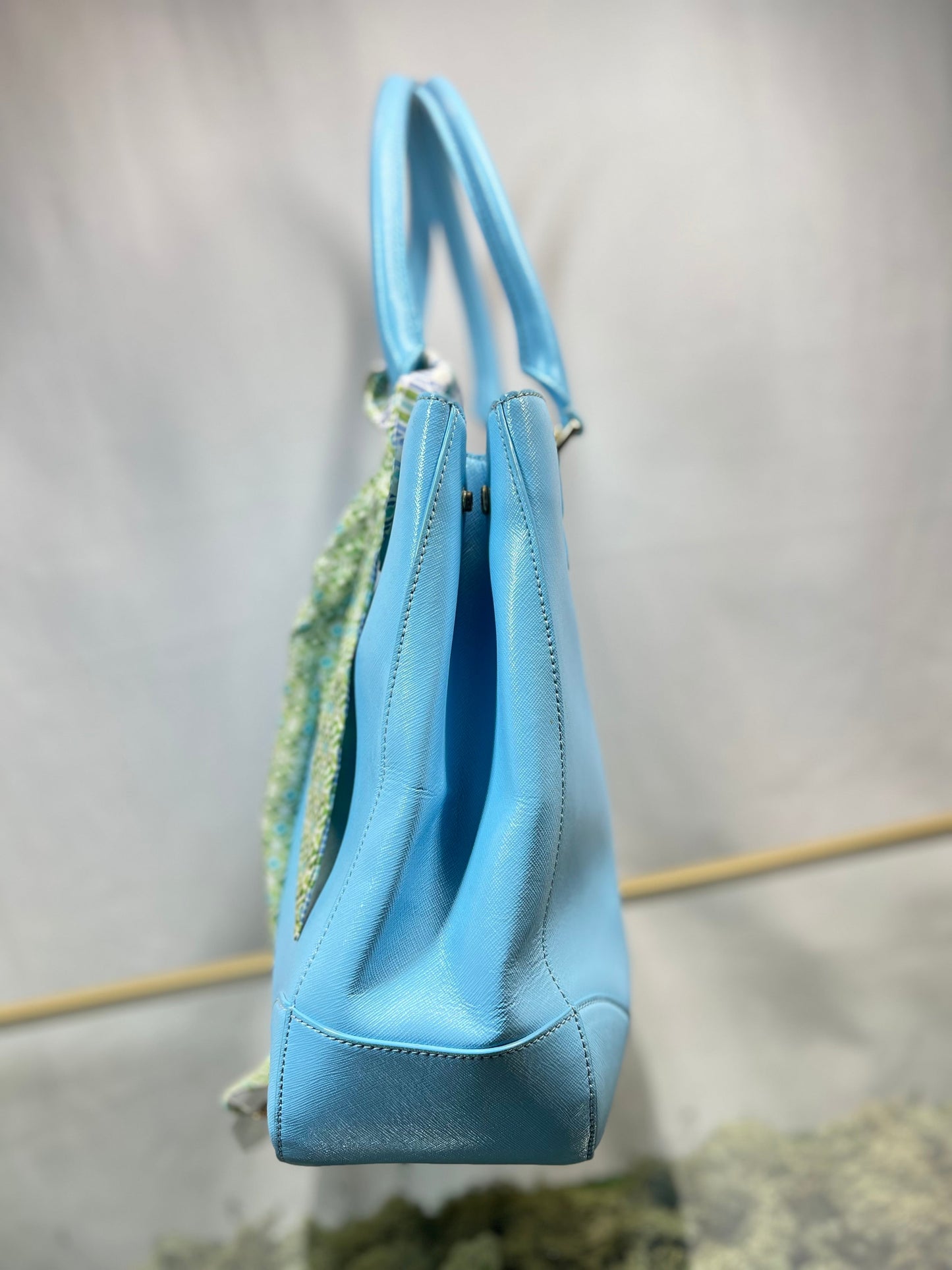 TORY BURCH Light Blue Patent Leather Robison Tote