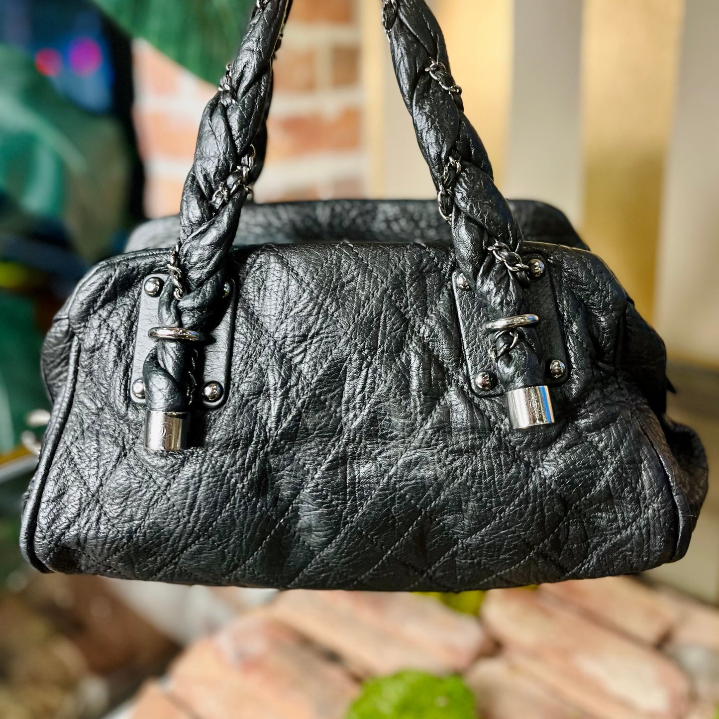 CHANEL Black Distressed Lambskin Lady Braid Bowler ADI1057