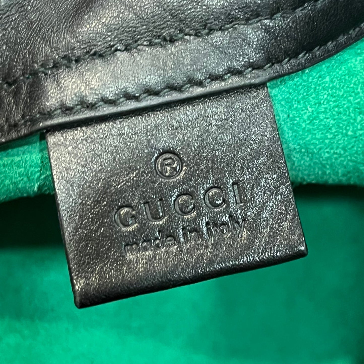 GUCCI Green Calfskin Logo Drawstring Backpack