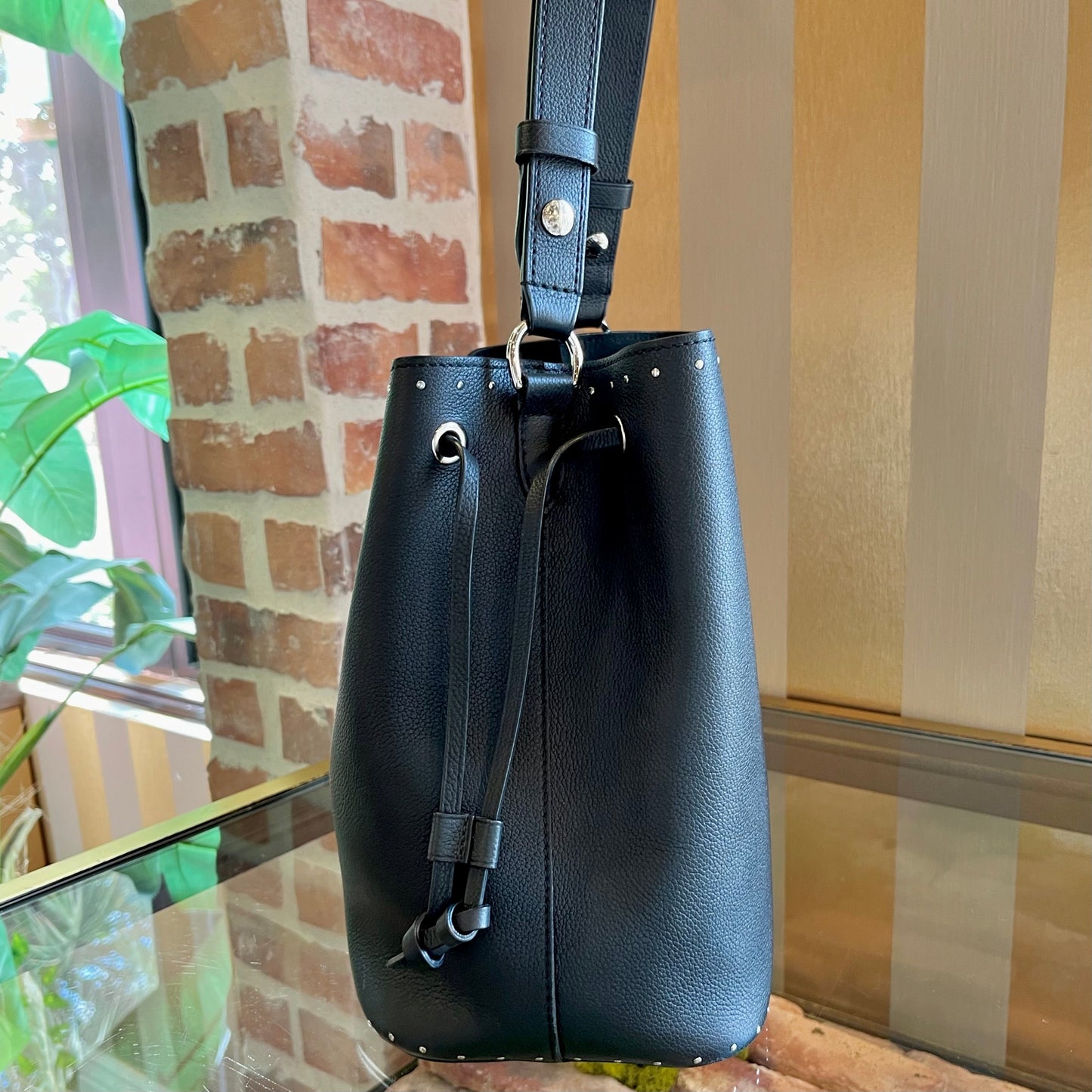 LOUIS VUITTON Black LockMe Studs Bucket Bag TS