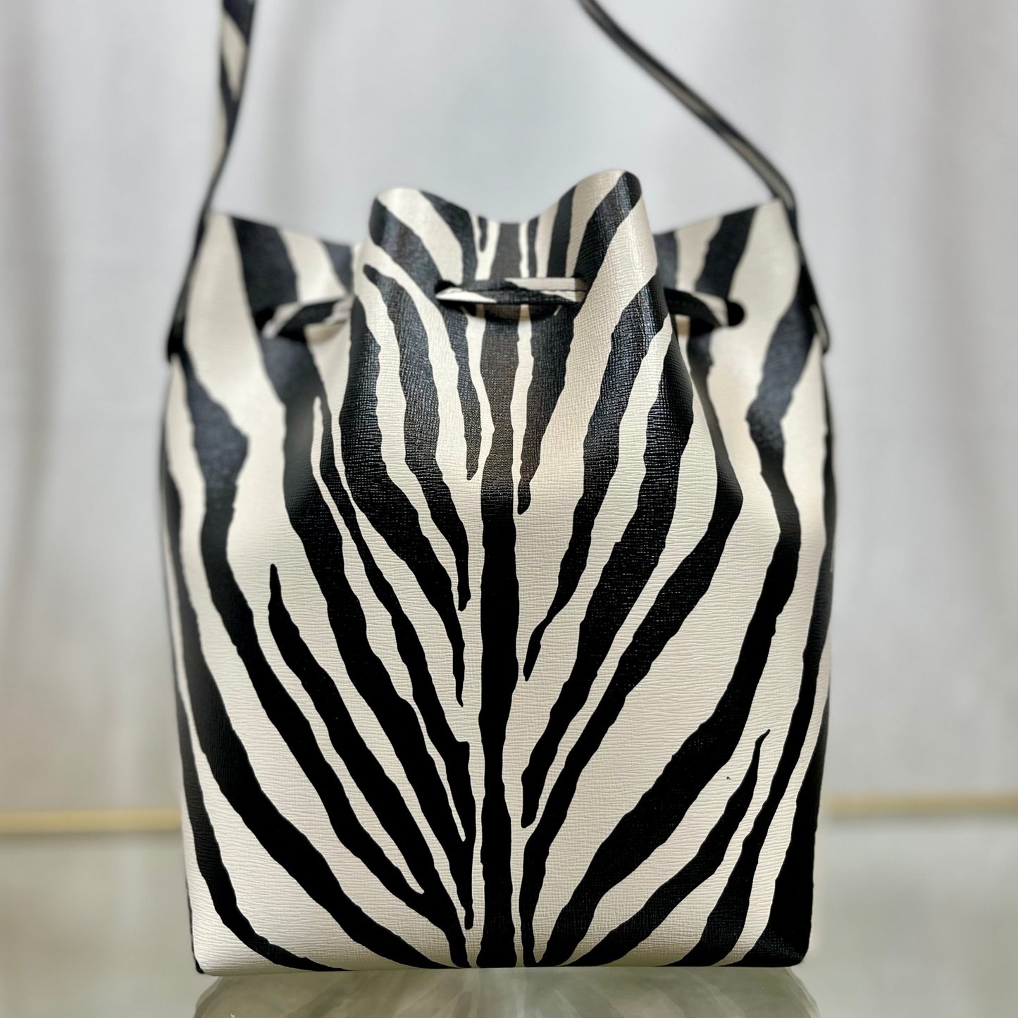 MANSUR GAVRIEL Mini Black White Zebra Print Coated Canvas Bucket Bag