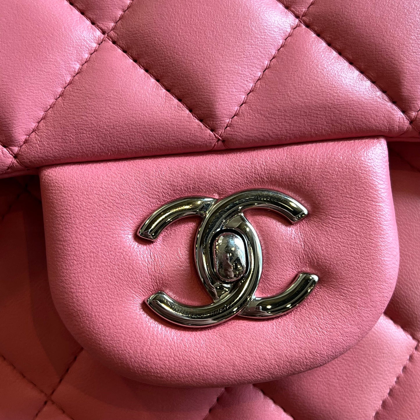 CHANEL Double Flap Jumbo Pink Lambskin Shoulder Bag