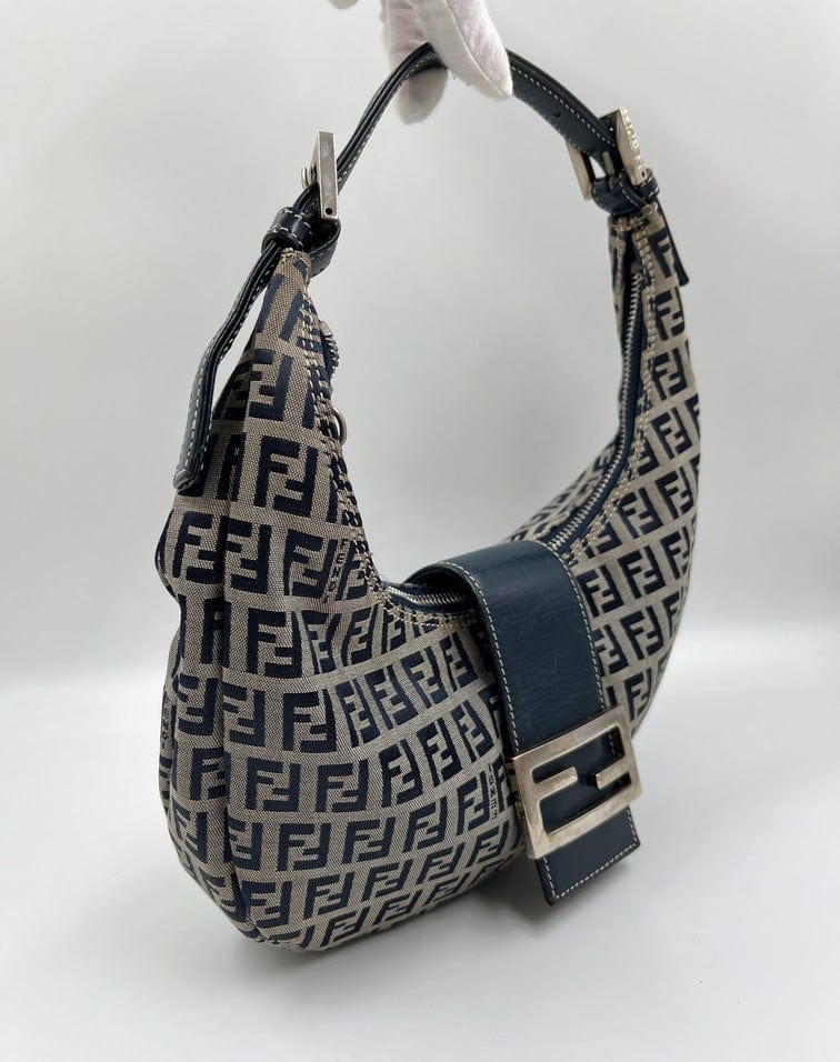 Vintage Fendi Half-Moon bag in blue Zucchino Canvas