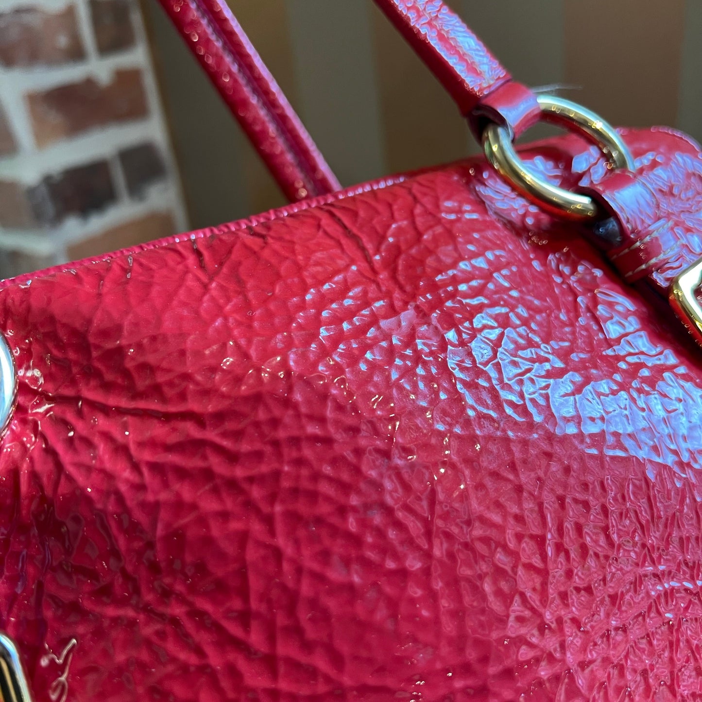 PRADA Fuschia Crinkled Patent Leather Satchel Bag