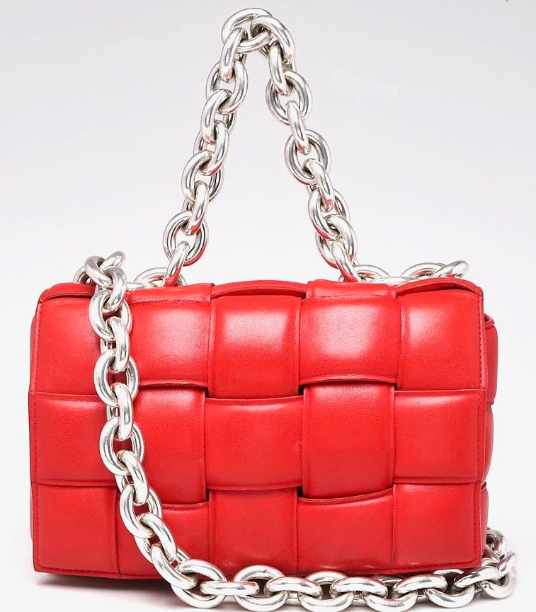 BOTTEGA VENETA LAMBSKIN PADDED CASSETTE CHAIN BAG