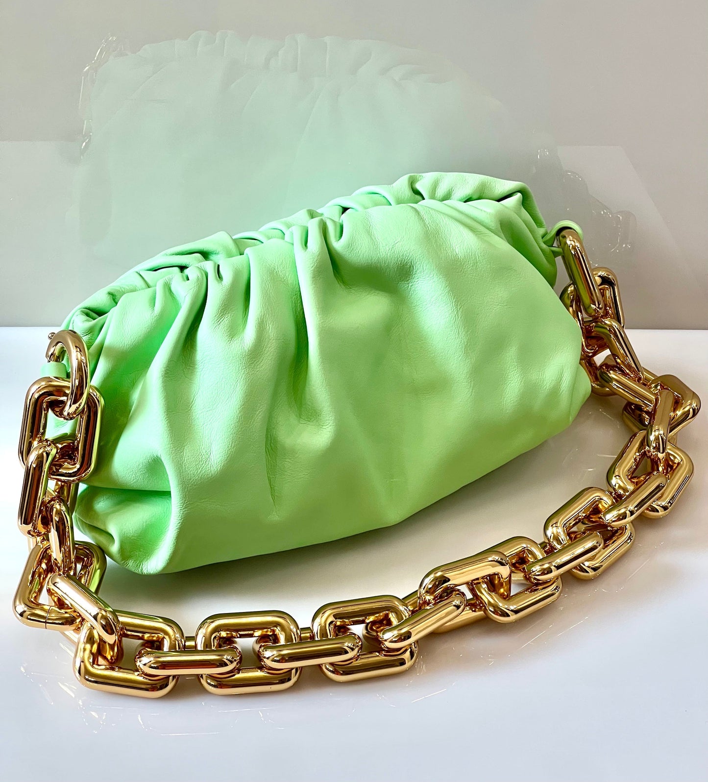 BOTTEGA VENETA TEEN CHAIN SHOULDER BAG IN WASABI GOLD