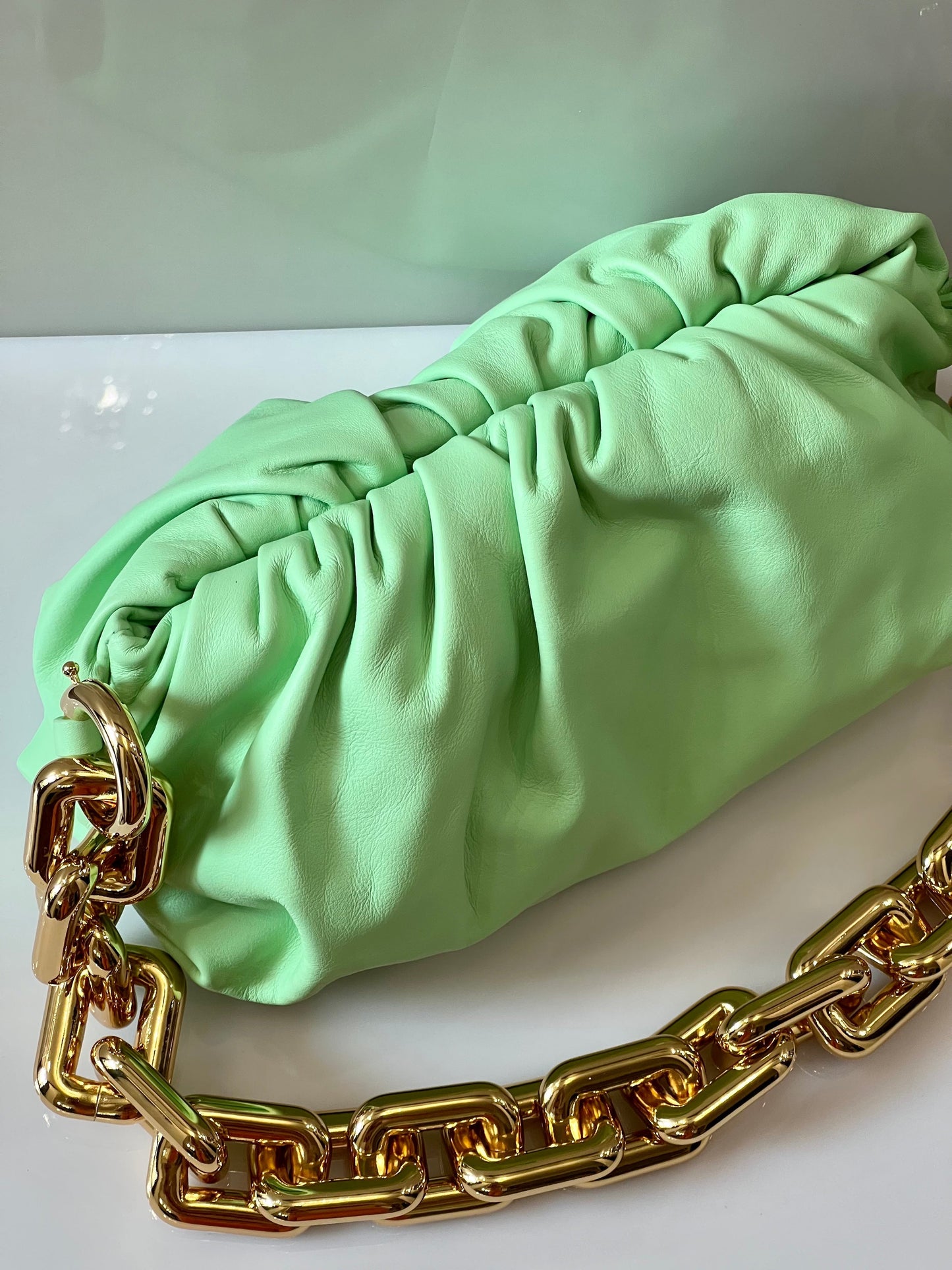 BOTTEGA VENETA TEEN CHAIN SHOULDER BAG IN WASABI GOLD