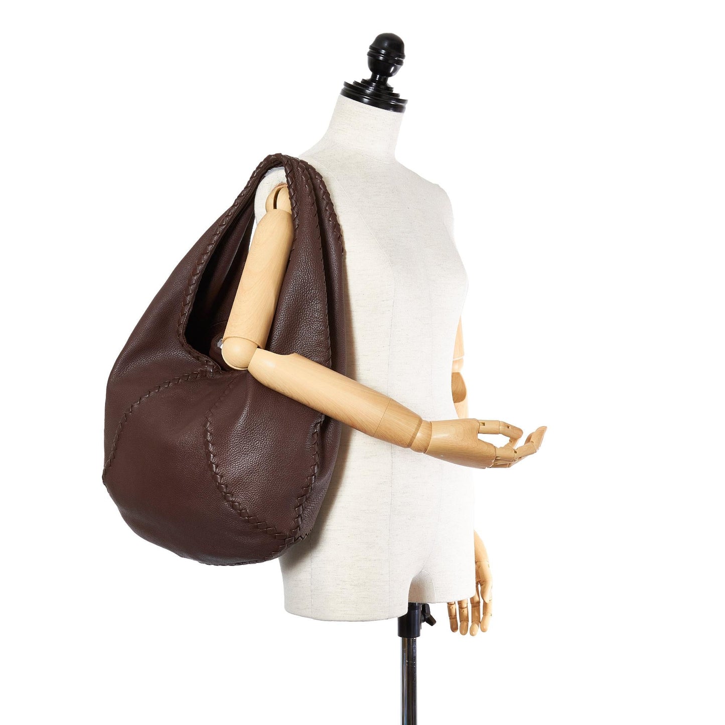 Bottega Veneta Baseball Leather Hobo Bag (SHG-22963)