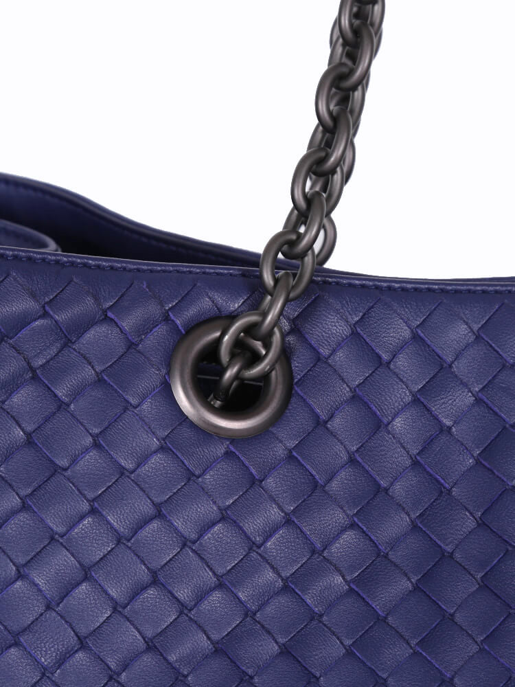 BOTTEGA VENETA INTRECCIATO LEATHER DOUBLE CHAIN TOTE ATLANTIC