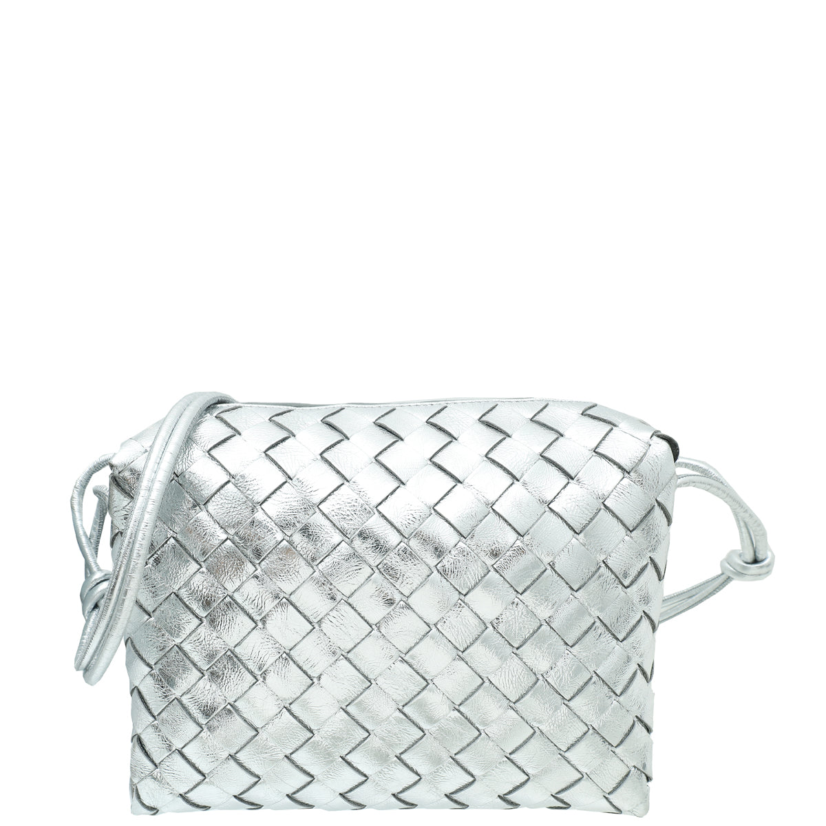 Bottega Veneta Metallic Silver Intrecciato Loop Crossbody Small Bag