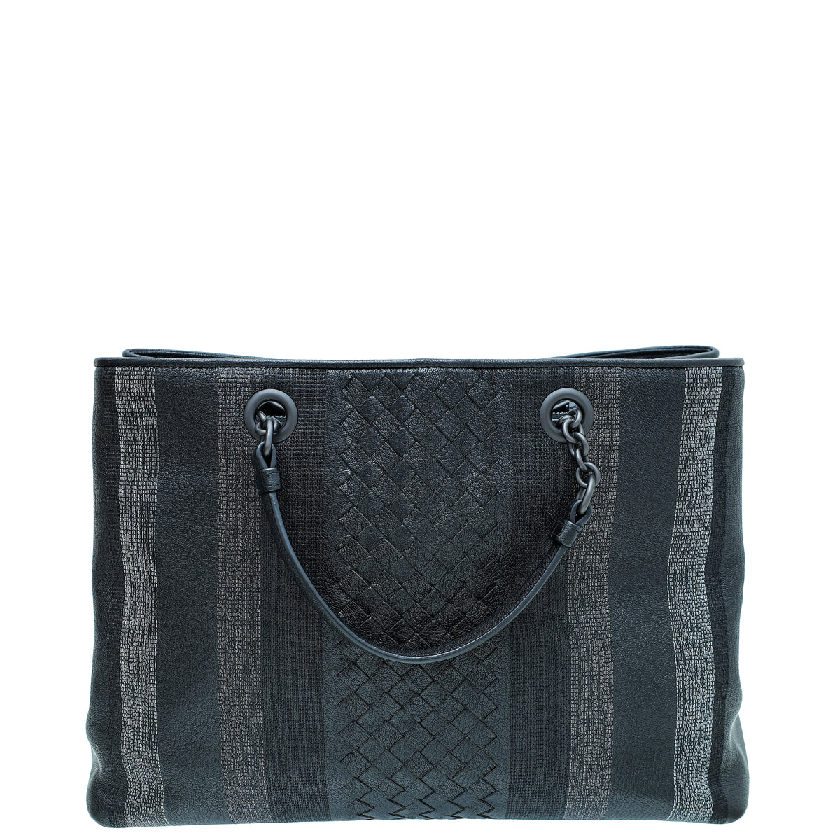 Bottega Veneta Black Intrecciato Nappa Metallic Stitch Chain Tote Bag