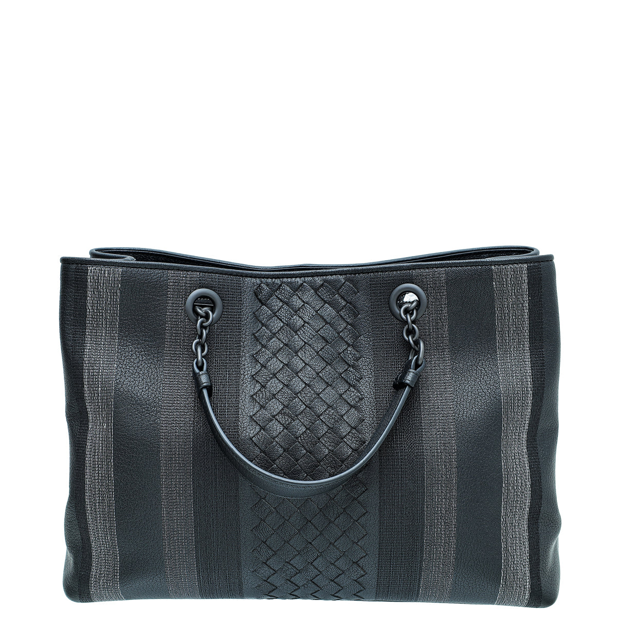 Bottega Veneta Black Intrecciato Nappa Metallic Stitch Chain Tote Bag