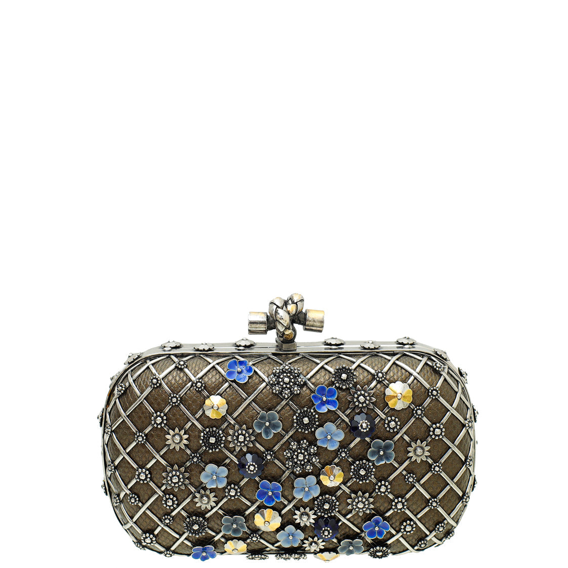 Bottega Veneta Antique Brass Karung Metal Embellished Knot Clutch