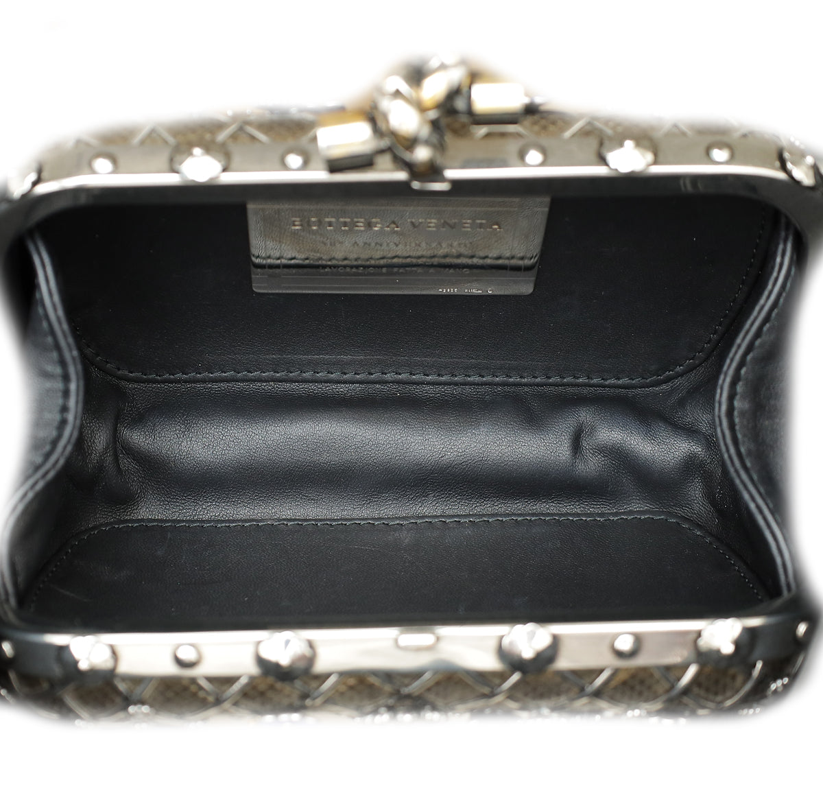 Bottega Veneta Antique Brass Karung Metal Embellished Knot Clutch