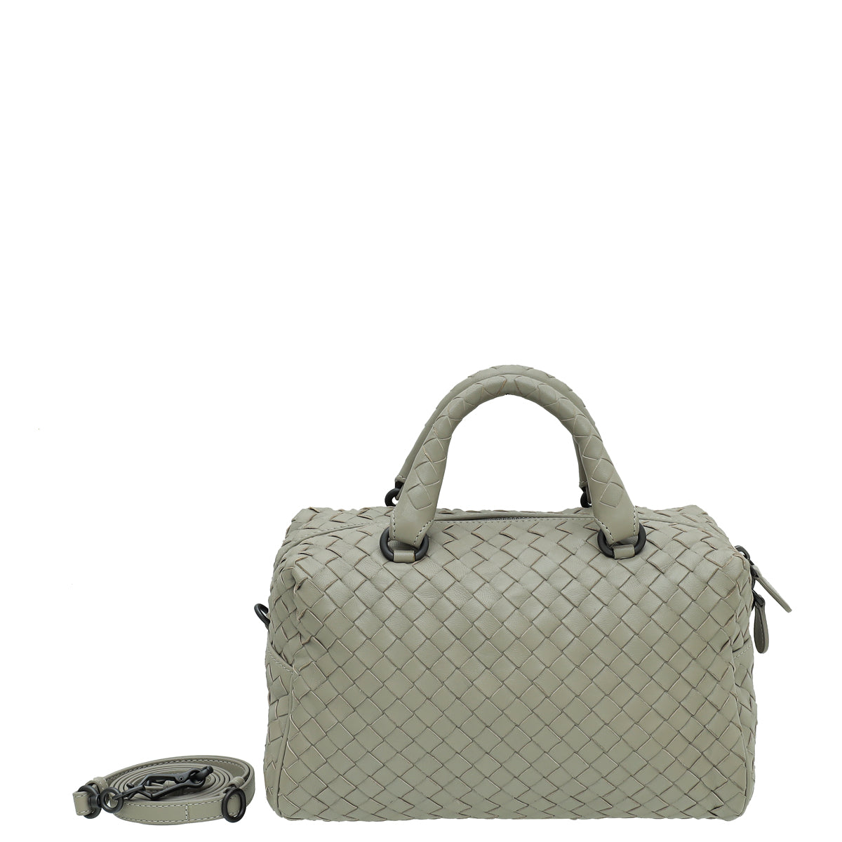 Bottega Veneta Light Gray Intrecciato Nappa Top Handle Boston Bag