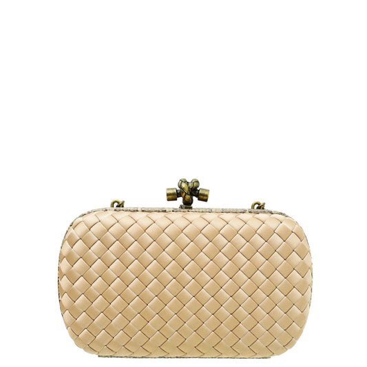 Bottega Veneta Beige Knot Intrecciato Silk Chain Clutch Bag