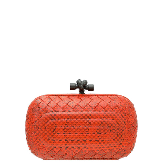 Bottega Veneta Red Python Knot Clutch