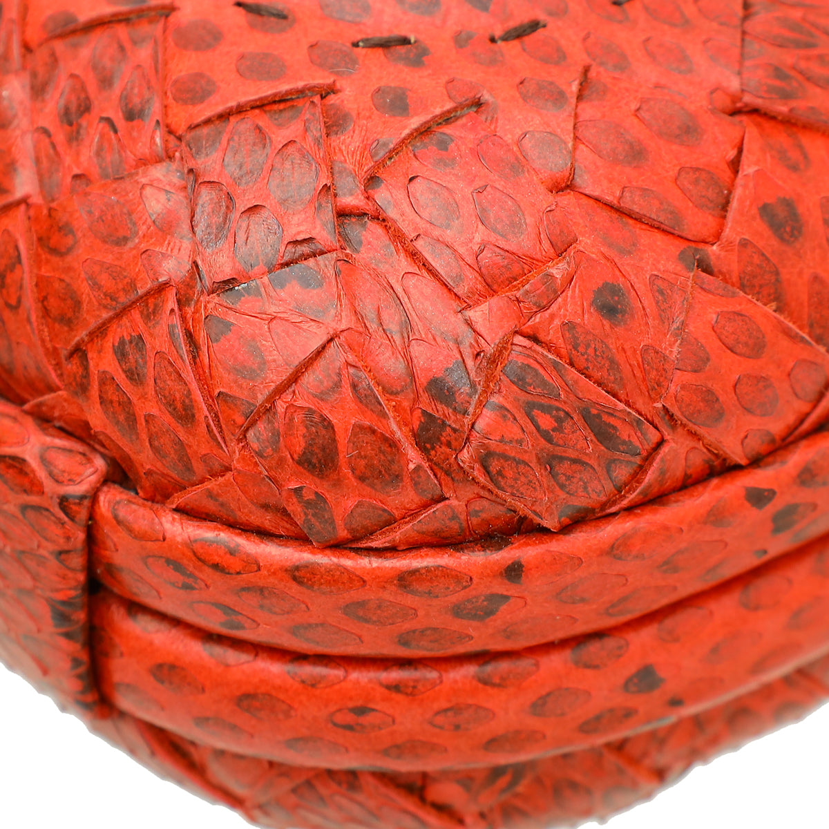 Bottega Veneta Red Python Knot Clutch