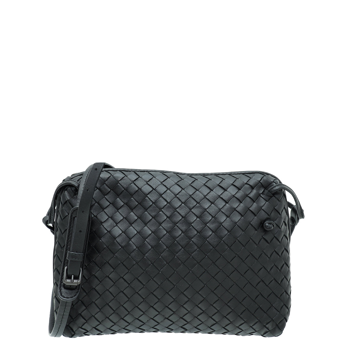 Bottega Veneta Black Intrecciato Nappa Nodini Double Zip Crossbody Bag