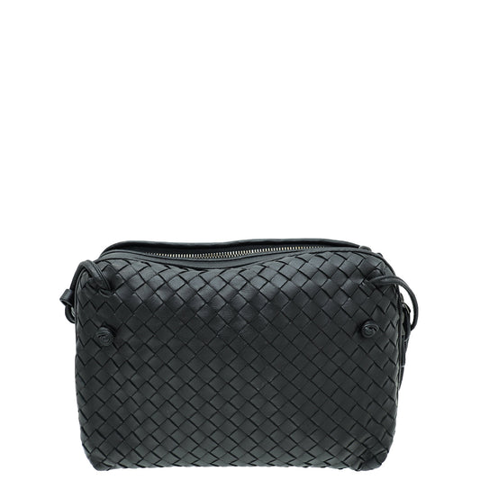 Bottega Veneta Black Intrecciato Nappa Nodini Double Zip Crossbody Bag