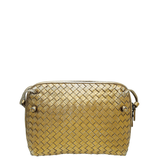 Bottega Veneta Metallic Gold Intrecciato Intrecciato Nodini Crossbody Bag