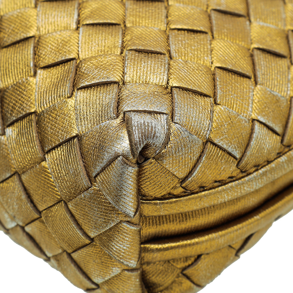 Bottega Veneta Metallic Gold Intrecciato Intrecciato Nodini Crossbody Bag