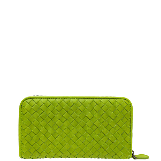 Bottega Veneta Green Intrecciato Zip Around Wallet