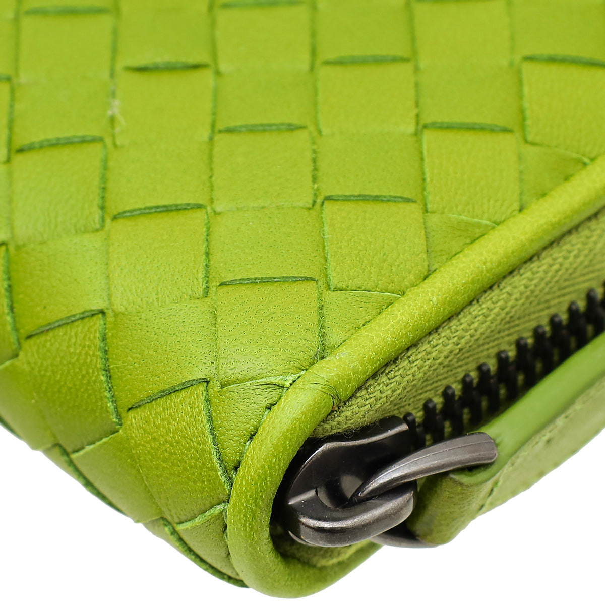 Bottega Veneta Green Intrecciato Zip Around Wallet