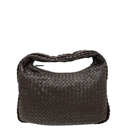 Bottega Veneta Chocolate Brown Medium Intrecciato Bag W/ Embossed Veneta Hobo