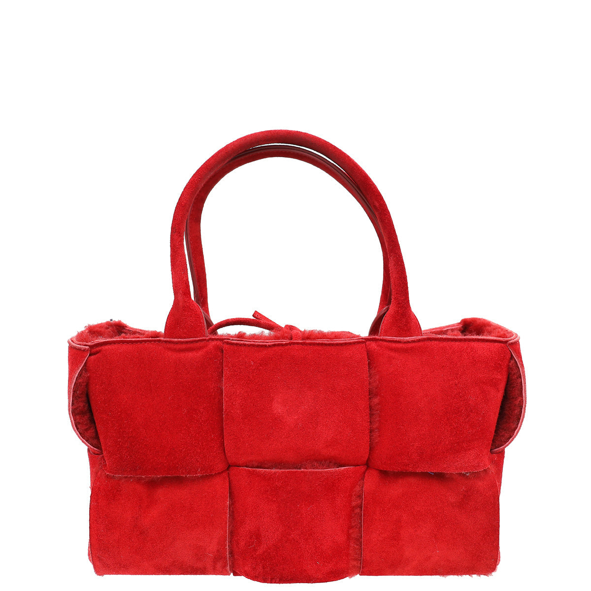 Bottega Veneta Red maxi Intrecciato Suede Shearling Arco Tote Small Bag