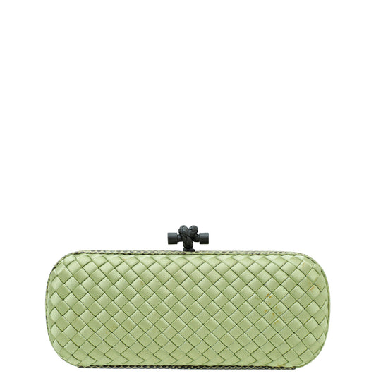 Bottega Veneta Light Green Satin Ayers Stretch Knot Clutch