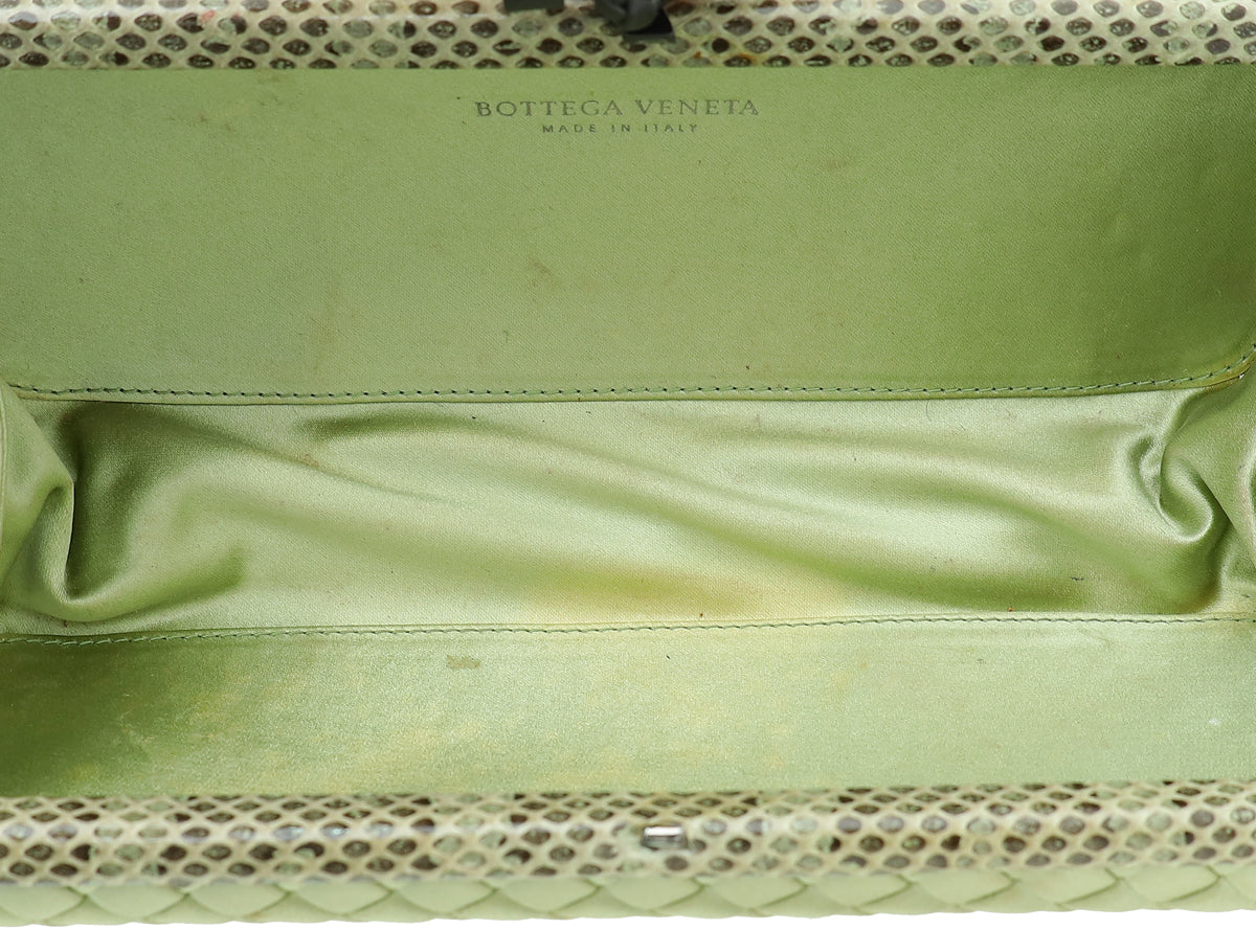 Bottega Veneta Light Green Satin Ayers Stretch Knot Clutch