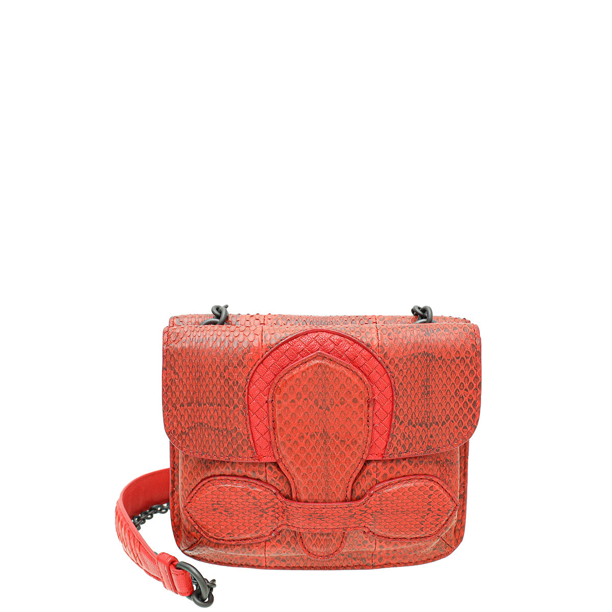 Bottega Veneta Red Water Snake Rialto Shoulder Bag