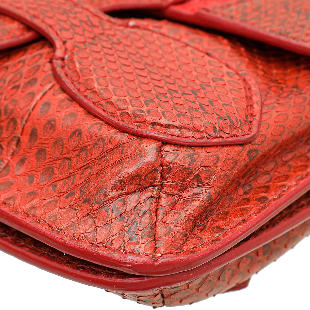 Bottega Veneta Red Water Snake Rialto Shoulder Bag