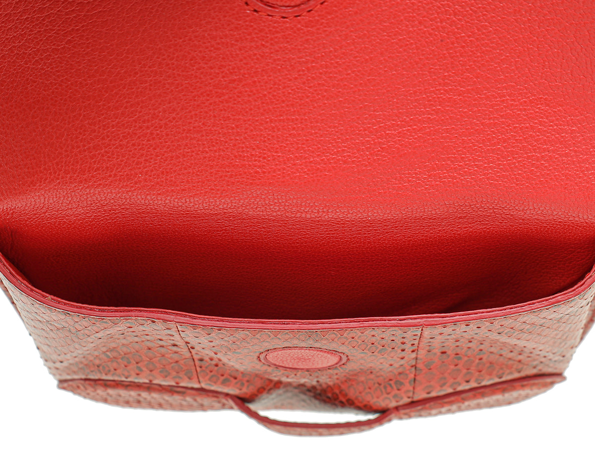 Bottega Veneta Red Water Snake Rialto Shoulder Bag