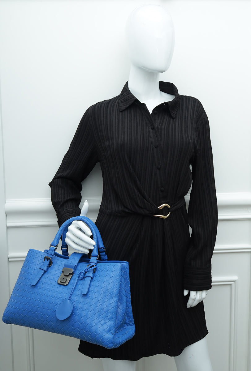 Bottega Veneta Blue Intrecciato Nappa Roma Small Bag