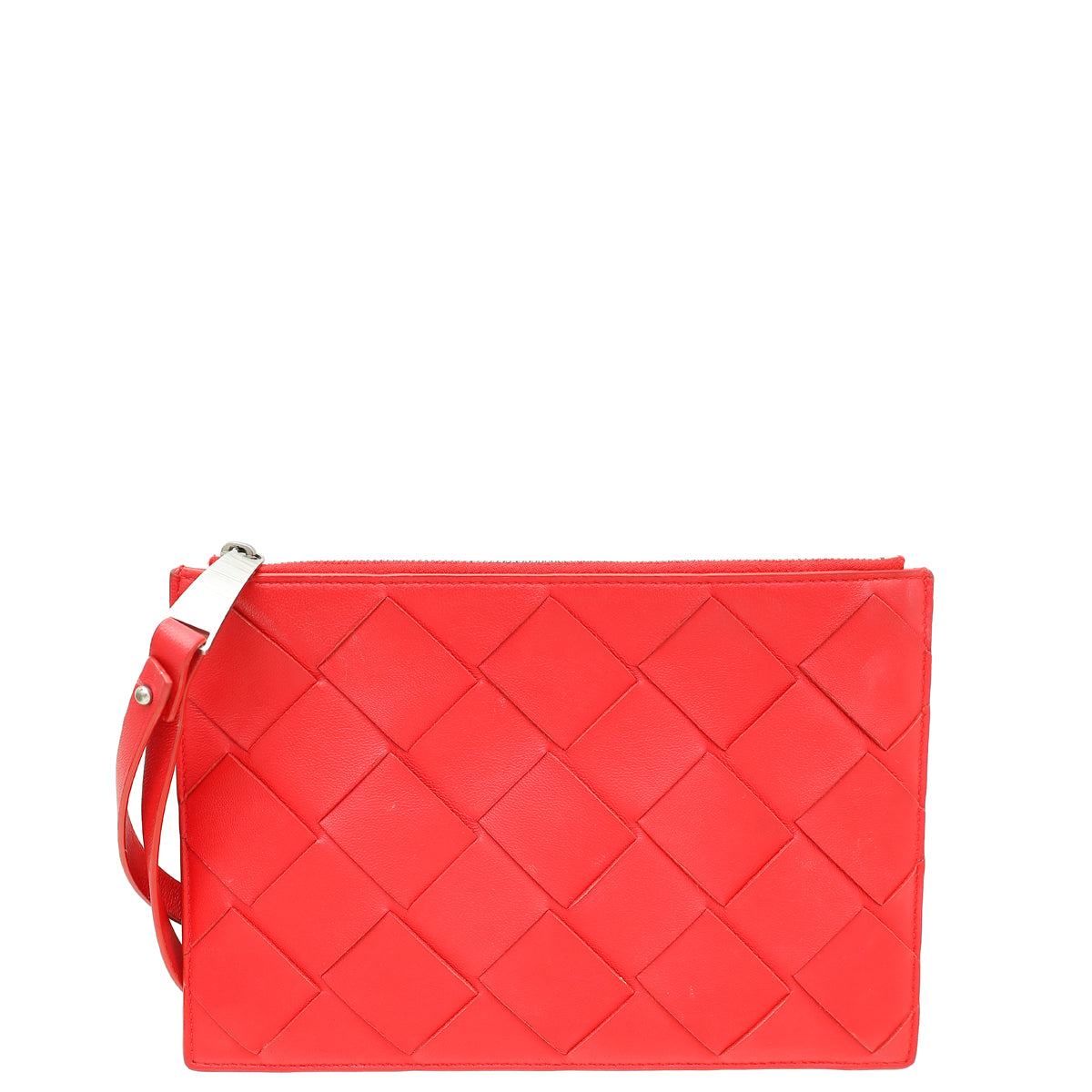 Bottega Veneta Red Maxi Intrecciato Cassette Wristlet Pouch