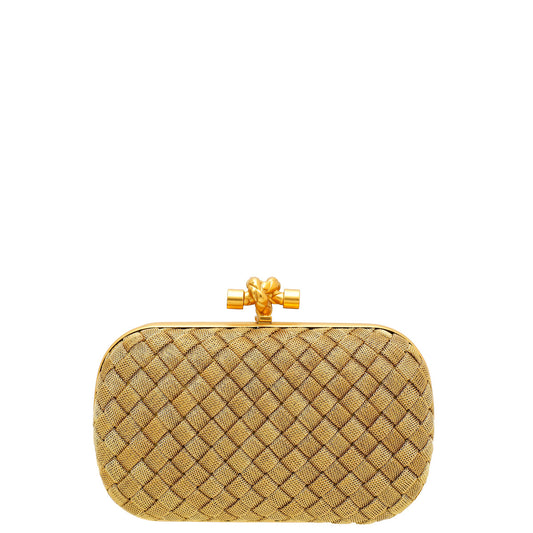 Bottega Veneta Goldtone Intrecciato Chain Metal Knot Clutch