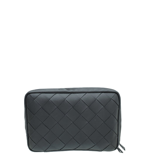 Bottega Venetta Black Intrecciato Zip Around Clutch