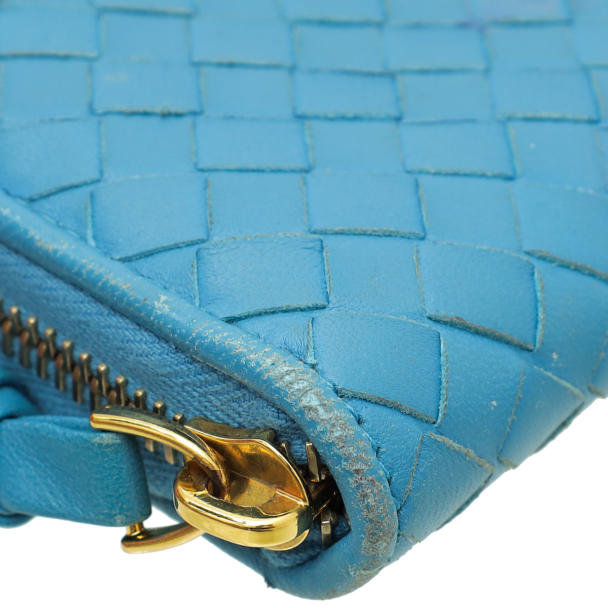 Bottega Veneta Blue Intrecciato Zip Around Wallet