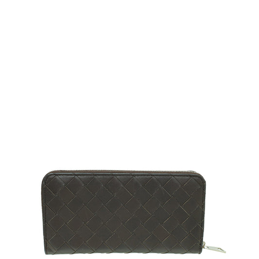 Bottega Veneta Chocolate Intrecciato Nappa Zip Around Wallet